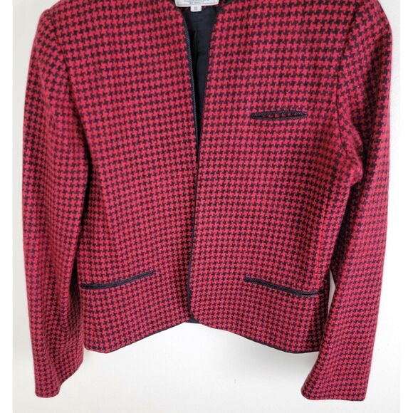 Charlotte Ford Vintage Womens Houndstooth Wool Open Blazer size 10 Red Black - Picture 5 of 12